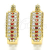 Oro Laminado Small Hoop, Gold Filled Style with Garnet and White Cubic Zirconia, Polished, Golden Finish, 02.210.0274.1.20