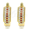 Oro Laminado Small Hoop, Gold Filled Style with Garnet and White Cubic Zirconia, Polished, Golden Finish, 02.210.0274.1.20