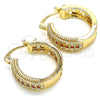 Oro Laminado Small Hoop, Gold Filled Style with Garnet and White Cubic Zirconia, Polished, Golden Finish, 02.210.0274.1.20