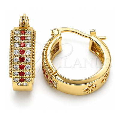 Oro Laminado Small Hoop, Gold Filled Style with Garnet and White Cubic Zirconia, Polished, Golden Finish, 02.210.0274.1.20