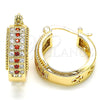 Oro Laminado Small Hoop, Gold Filled Style with Garnet and White Cubic Zirconia, Polished, Golden Finish, 02.210.0274.1.20