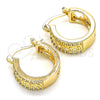 Oro Laminado Small Hoop, Gold Filled Style Flower Design, with White Cubic Zirconia, Polished, Golden Finish, 02.210.0275.15