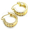 Oro Laminado Small Hoop, Gold Filled Style Flower Design, with Garnet and White Cubic Zirconia, Polished, Golden Finish, 02.210.0275.1.15