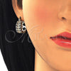 Oro Laminado Small Hoop, Gold Filled Style Flower Design, with Black and White Cubic Zirconia, Polished, Golden Finish, 02.210.0275.2.15