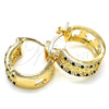 Oro Laminado Small Hoop, Gold Filled Style Flower Design, with Black and White Cubic Zirconia, Polished, Golden Finish, 02.210.0275.2.15