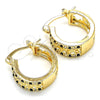 Oro Laminado Small Hoop, Gold Filled Style Flower Design, with Black and White Cubic Zirconia, Polished, Golden Finish, 02.210.0275.2.15