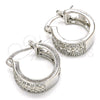 Rhodium Plated Small Hoop, Flower Design, with White Cubic Zirconia, Polished, Rhodium Finish, 02.210.0275.4.15