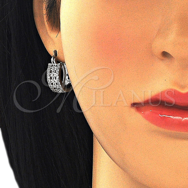 White Gold Filled Hoop Earrings — Small Hoop Flower Design with White Cubic Zirconia — alternate product view — SKU 127010 | Oro Laminado Blanco aretes de aro — Small Hoop flor diseño with blanco Cubic Zirconia — SKU 127010