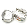 Rhodium Plated Small Hoop, Flower Design, with Multicolor Cubic Zirconia, Polished, Rhodium Finish, 02.210.0275.5.15