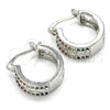 Rhodium Plated Small Hoop, Flower Design, with Multicolor Cubic Zirconia, Polished, Rhodium Finish, 02.210.0275.5.15