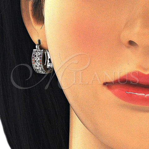 Rhodium Plated Small Hoop, Flower Design, with Multicolor Cubic Zirconia, Polished, Rhodium Finish, 02.210.0275.5.15