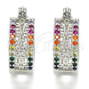 White Gold Filled Small Hoop, Flower Design, with Multicolor Cubic Zirconia, Polished, Rhodium Finish, 02.210.0275.5.15
