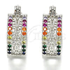 Rhodium Gold Filled Small Hoop, Flower Design, with Multicolor Cubic Zirconia, Polished, Rhodium Finish, 02.210.0275.5.15
