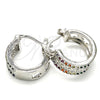 Rhodium Gold Filled Small Hoop, Flower Design, with Multicolor Cubic Zirconia, Polished, Rhodium Finish, 02.210.0275.5.15