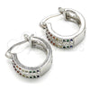 Rhodium Gold Filled Small Hoop, Flower Design, with Multicolor Cubic Zirconia, Polished, Rhodium Finish, 02.210.0275.5.15