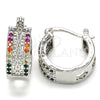 Rhodium Gold Filled Small Hoop, Flower Design, with Multicolor Cubic Zirconia, Polished, Rhodium Finish, 02.210.0275.5.15
