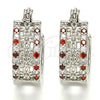 Rhodium Plated Small Hoop, Flower Design, with Garnet and White Cubic Zirconia, Polished, Rhodium Finish, 02.210.0275.6.15