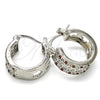 Rhodium Plated Small Hoop, Flower Design, with Garnet and White Cubic Zirconia, Polished, Rhodium Finish, 02.210.0275.6.15