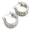 Rhodium Plated Small Hoop, Flower Design, with Garnet and White Cubic Zirconia, Polished, Rhodium Finish, 02.210.0275.6.15