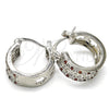 Rhodium Gold Filled Small Hoop, Flower Design, with Garnet and White Cubic Zirconia, Polished, Rhodium Finish, 02.210.0275.6.15