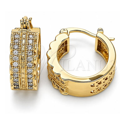 Oro Laminado Small Hoop, Gold Filled Style with White Cubic Zirconia, Polished, Golden Finish, 02.210.0276.20
