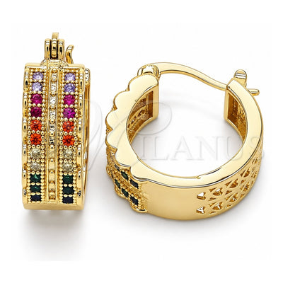 Oro Laminado Small Hoop, Gold Filled Style with Multicolor Cubic Zirconia, Polished, Golden Finish, 02.210.0276.3.20