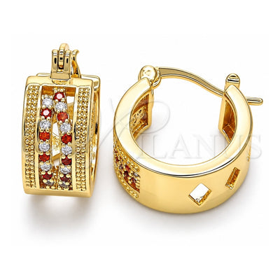 Oro Laminado Small Hoop, Gold Filled Style with Garnet and White Micro Pave, Polished, Golden Finish, 02.210.0277.1.15