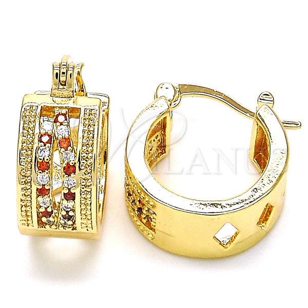 Gold Filled Hoop Earrings — Small Hoop with Garnet and White Micro Pave — main product view — SKU 127023 | Oro Laminado aretes de aro — Small Hoop with Garnet and blanco Micro Pave — SKU 127023