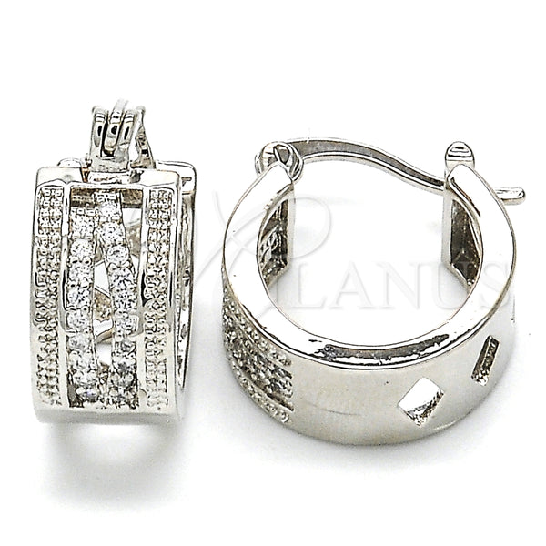 Rhodium Plated Small Hoop, with White Micro Pave, Polished, Rhodium Finish, 02.210.0277.4.15