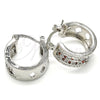 Rhodium Plated Small Hoop, with Garnet and White Micro Pave, Polished, Rhodium Finish, 02.210.0277.5.15