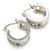 Rhodium Plated Small Hoop, with Garnet and White Micro Pave, Polished, Rhodium Finish, 02.210.0277.5.15