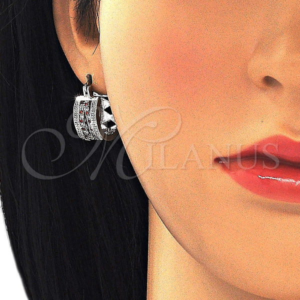 White Gold Filled Hoop Earrings — Small Hoop with Garnet and White Micro Pave — alternate product view — SKU 127027 | Oro Laminado Blanco aretes de aro — Small Hoop with Garnet and blanco Micro Pave — SKU 127027
