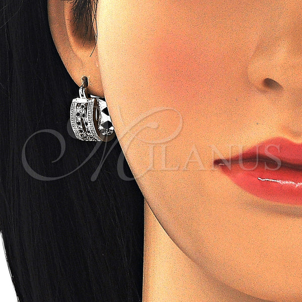White Gold Filled Hoop Earrings — Small Hoop with Black and White Micro Pave — alternate product view — SKU 127028 | Oro Laminado Blanco aretes de aro — Small Hoop with negro and blanco Micro Pave — SKU 127028