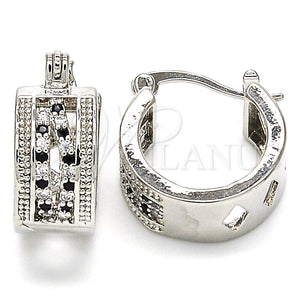 White Gold Filled Hoop Earrings — Small Hoop with Black and White Micro Pave — main product view — SKU 127028 | Oro Laminado Blanco aretes de aro — Small Hoop with negro and blanco Micro Pave — SKU 127028