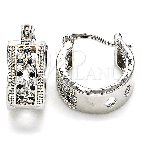 White Gold Filled Hoop Earrings — Small Hoop with Black and White Micro Pave — main product view — SKU 127028 | Oro Laminado Blanco aretes de aro — Small Hoop with negro and blanco Micro Pave — SKU 127028