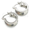 Rhodium Plated Small Hoop, with Multicolor Micro Pave, Polished, Rhodium Finish, 02.210.0277.7.15