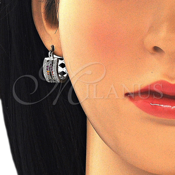 White Gold Filled Hoop Earrings — Small Hoop with Multicolor Micro Pave Polished 02. — alternate product view — SKU 127029 | Oro Laminado Blanco aretes de aro — Small Hoop with Multicolor Micro Pave pulido 02. — SKU 127029