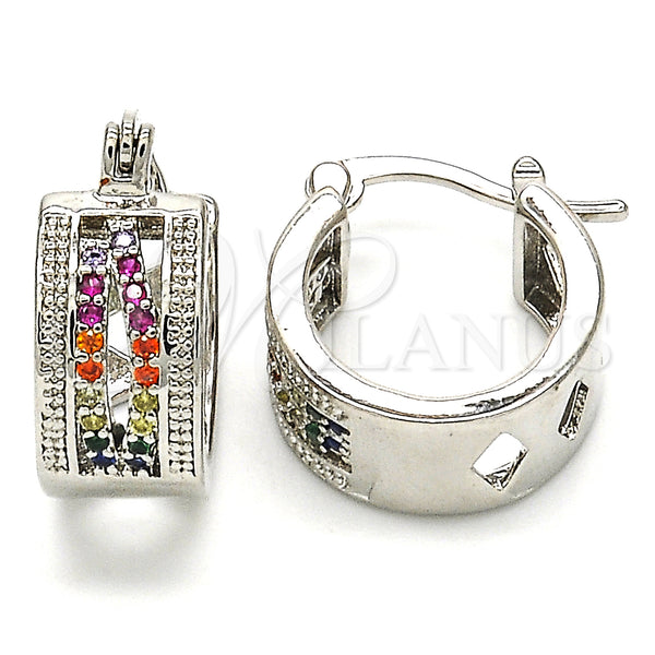 White Gold Filled Hoop Earrings — Small Hoop with Multicolor Micro Pave Polished 02. — main product view — SKU 127029 | Oro Laminado Blanco aretes de aro — Small Hoop with Multicolor Micro Pave pulido 02. — SKU 127029