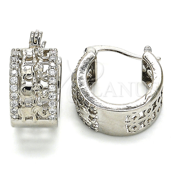 White Gold Filled Hoop Earrings — Small Hoop Elephant Design with White Cubic Zirconia — main product view — SKU 127034 | Oro Laminado Blanco aretes de aro — Small Hoop Elephant diseño with blanco Cubic Zirconia — SKU 127034