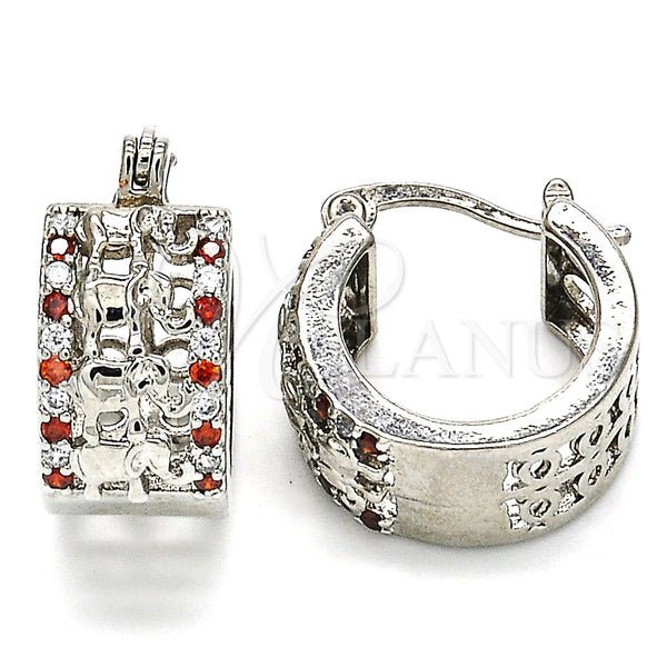 Rhodium Plated Small Hoop, Elephant Design, with Garnet and White Cubic Zirconia, Polished, Rhodium Finish, 02.210.0278.5.15