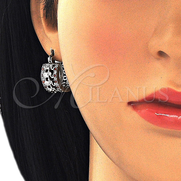 White Gold Filled Hoop Earrings — Small Hoop Elephant Design with Garnet and White — alternate product view — SKU 127035 | Oro Laminado Blanco aretes de aro — Small Hoop Elephant diseño with Garnet and blanco — SKU 127035