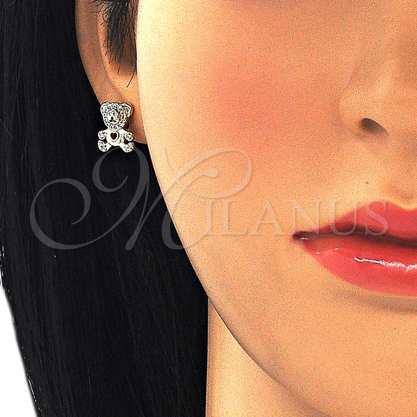 Gold Filled Ring — Stud Earring Teddy Bear Design with White Micro — alternate product view — SKU 127038 | Oro Laminado anillo — Stud Earring Teddy Bear diseño with blanco Micro — SKU 127038
