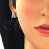 Oro Laminado Stud Earring, Gold Filled Style Teddy Bear Design, with White Micro Pave, Polished, Golden Finish, 02.233.0003