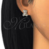 Oro Laminado Stud Earring, Gold Filled Style Teddy Bear Design, with White Micro Pave, Polished, Golden Finish, 02.233.0003