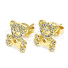 Oro Laminado Stud Earring, Gold Filled Style Teddy Bear Design, with White Micro Pave, Polished, Golden Finish, 02.233.0003