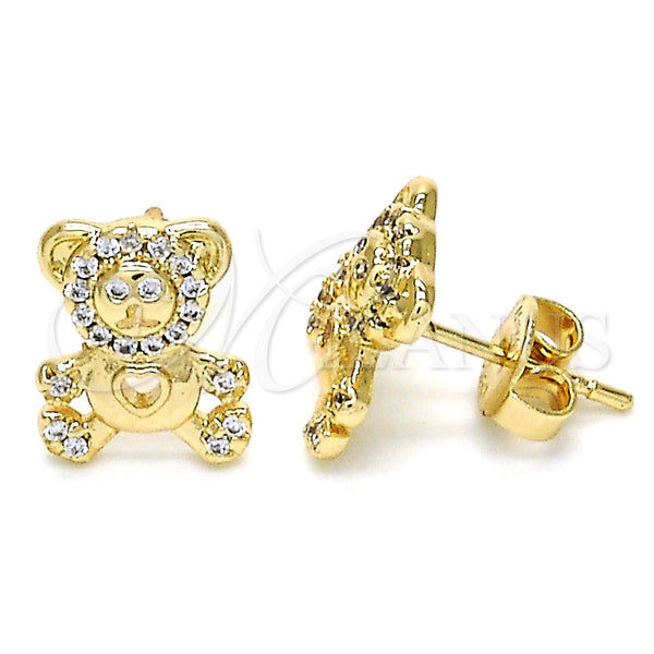 Gold Filled Ring — Stud Earring Teddy Bear Design with White Micro — main product view — SKU 127038 | Oro Laminado anillo — Stud Earring Teddy Bear diseño with blanco Micro — SKU 127038
