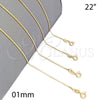 Oro Laminado Basic Necklace, Gold Filled Style Box Design, Polished, Golden Finish, 04.32.0011.22 (01 MM Thickness, 22 Inches Length)