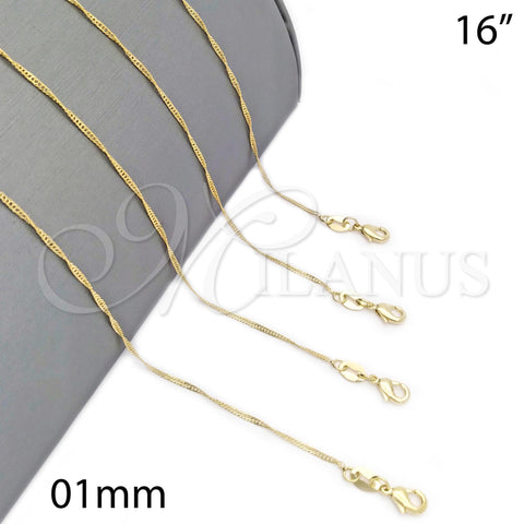 Oro Laminado Basic Necklace, Gold Filled Style Singapore Design, Polished, Golden Finish, 04.32.0013.16 (01 MM Thickness, 16 Inches Length)