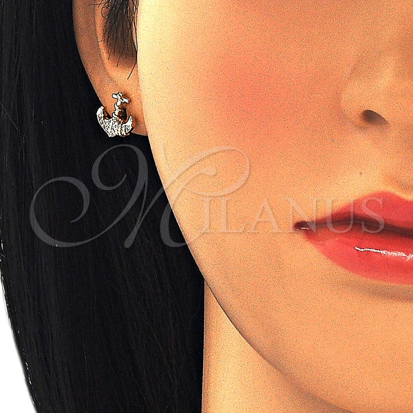 Gold Filled Ring — Stud Earring Anchor Design with White Micro Pave — alternate product view — SKU 127066 | Oro Laminado anillo — Stud Earring Anchor diseño with blanco Micro Pave — SKU 127066