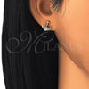 Oro Laminado Stud Earring, Gold Filled Style Anchor Design, with White Micro Pave, Polished, Golden Finish, 02.156.0302